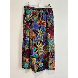 Vintage Pull On Tropical Floral Rayon Skirt Size 12 with Pockets Made in USA
